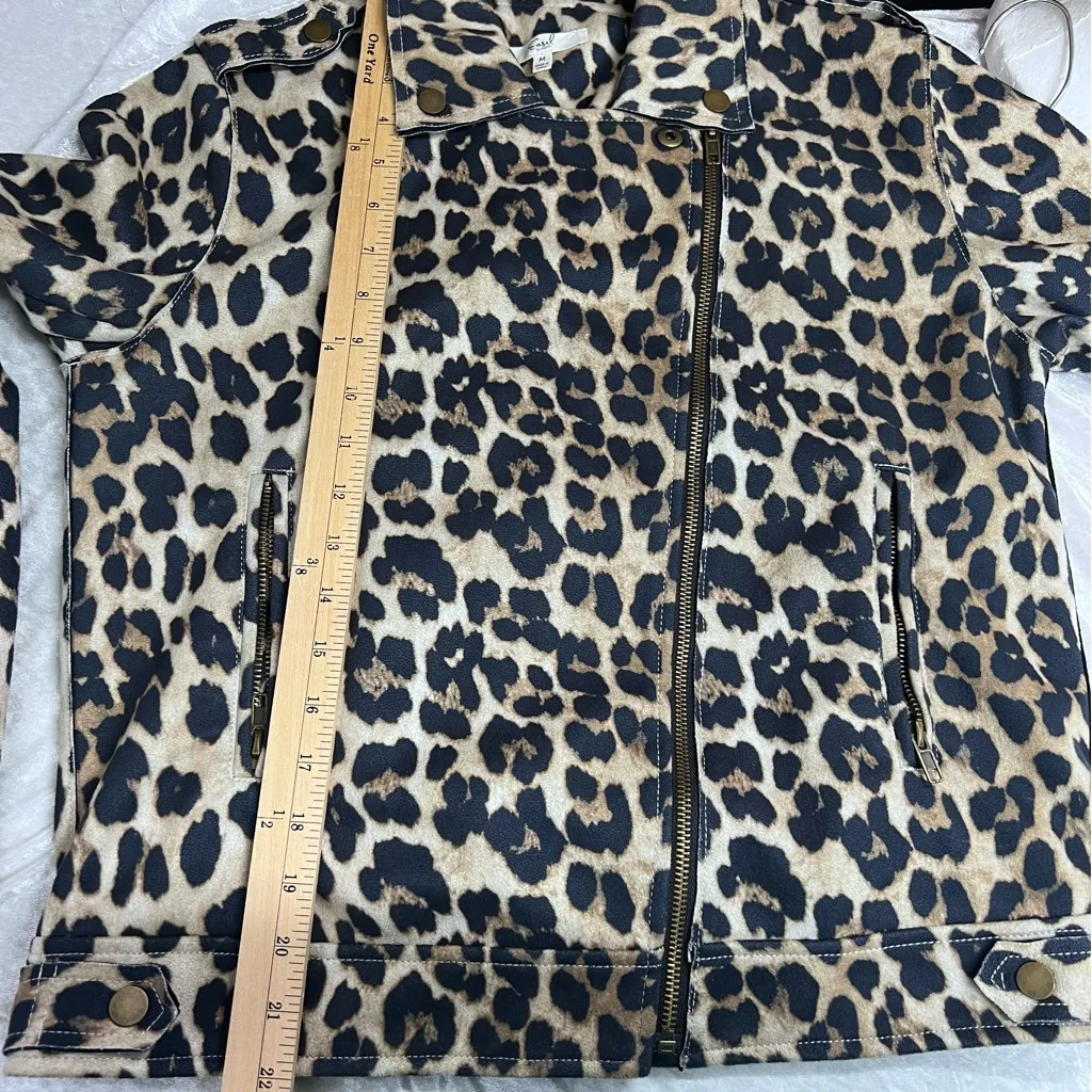 Easel faux suede Leopard Print M Jacket w/pockets motorcycle boxy full zip - Image 6
