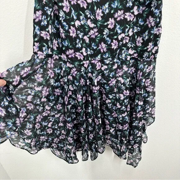 ASTR Small Black Floral Ruffle One Shoulder Tiered Romantic Wedding Guest Flowy - Image 6