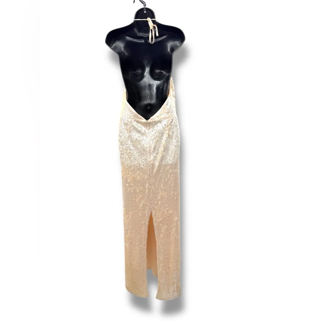 Lovers and‎ Friends Rachel Lilium Sequin Gown Size Large Beige Halter Neck - Image 8