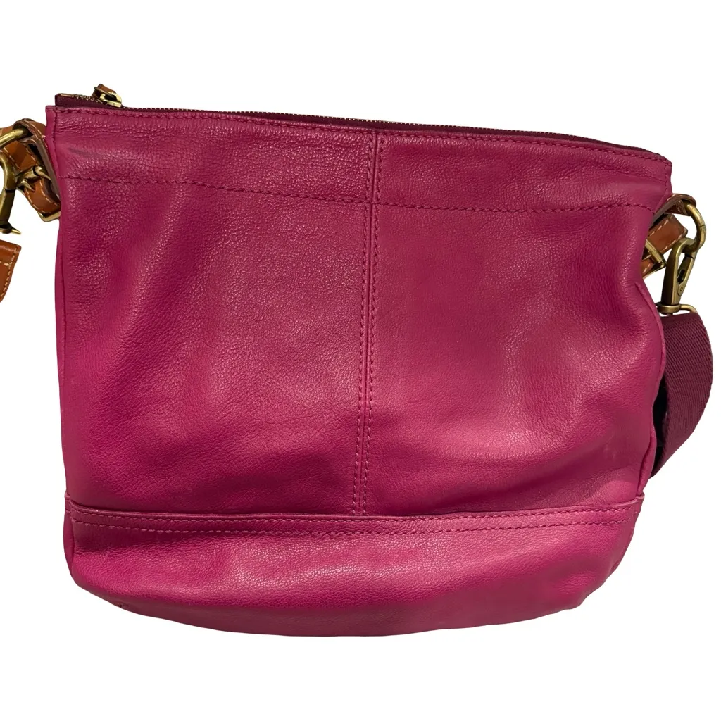 Vtg Fossil Magenta Hobo Double Strap Hobo Pebbled Leather Shoulder Crossbody Bag - Image 4