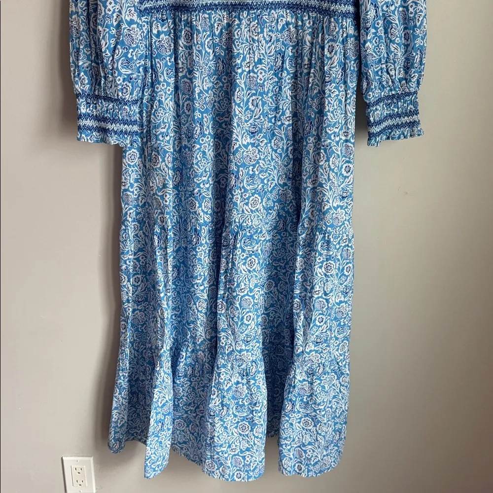 Pink City Prints Ornate Sky Isabel Midi Dress Floral Long Sleeve Smocked - Image 4