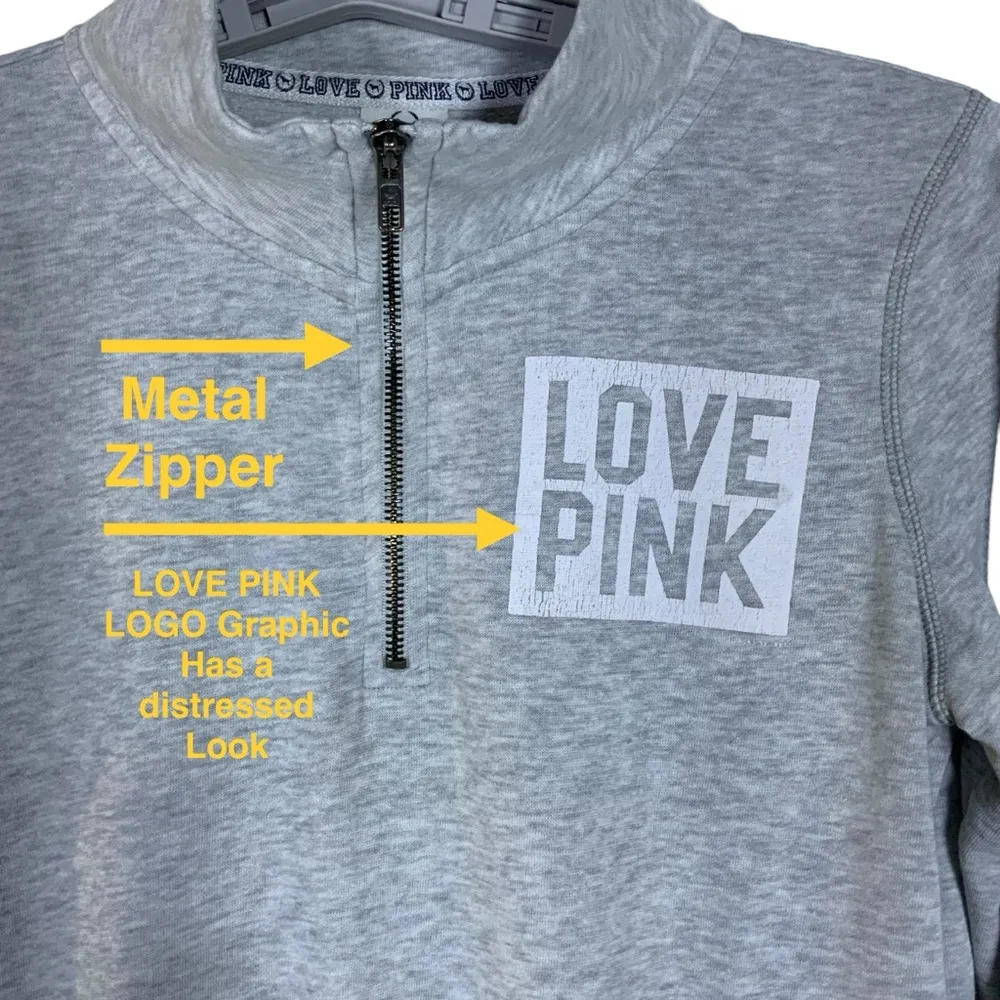 Pink Victoria’s Secret Half Zip Pullover Sweatshirt Top Streetwear Gray Small - Image 4