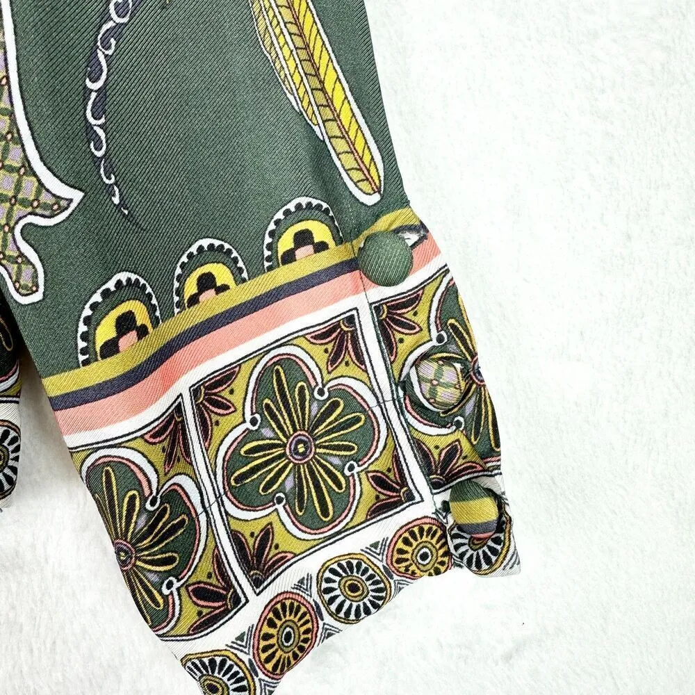 J. Crew Ornate Jungle Drapey Boatneck Top Size XS Long Sleeve Jaguar Bird - Image 5