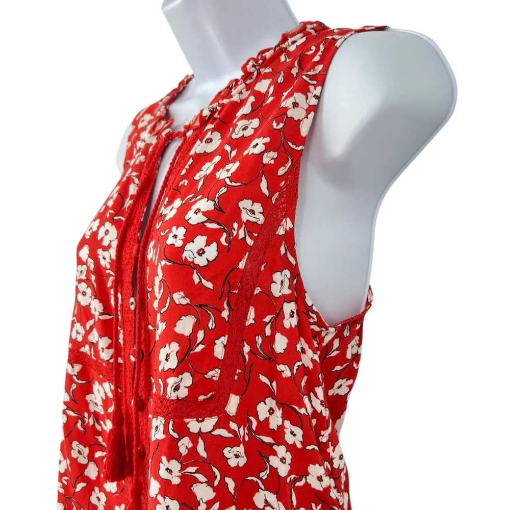Spiritual Gangster Red Floral Romper with Tassels Size Small - Image 4