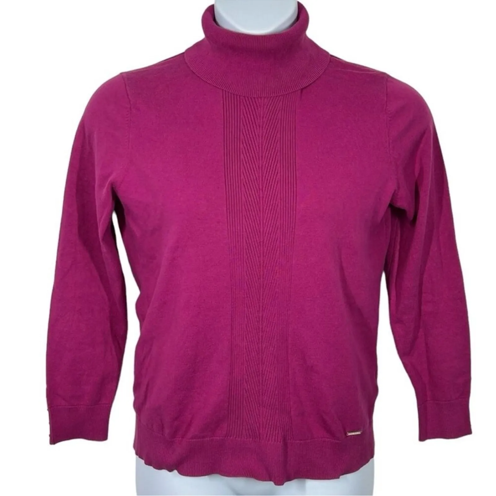 Tommy Hilfiger Magenta Turtleneck Sweater Button Cuff Size L Retro - Image 2