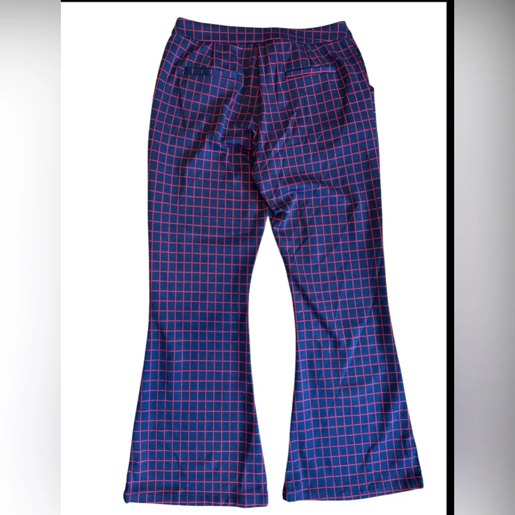 Umgee Women’s Flare Leg Red/Black Plaid High-Rise Trousers Button Size Large NWT - Image 7