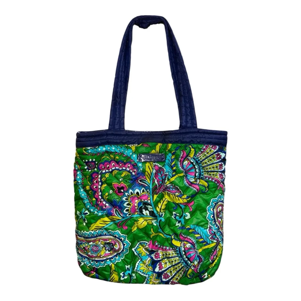 Vera Bradley Large Pleated Tote Shoulder Bag – Trimmed Emerald Green Paisley - Image 2