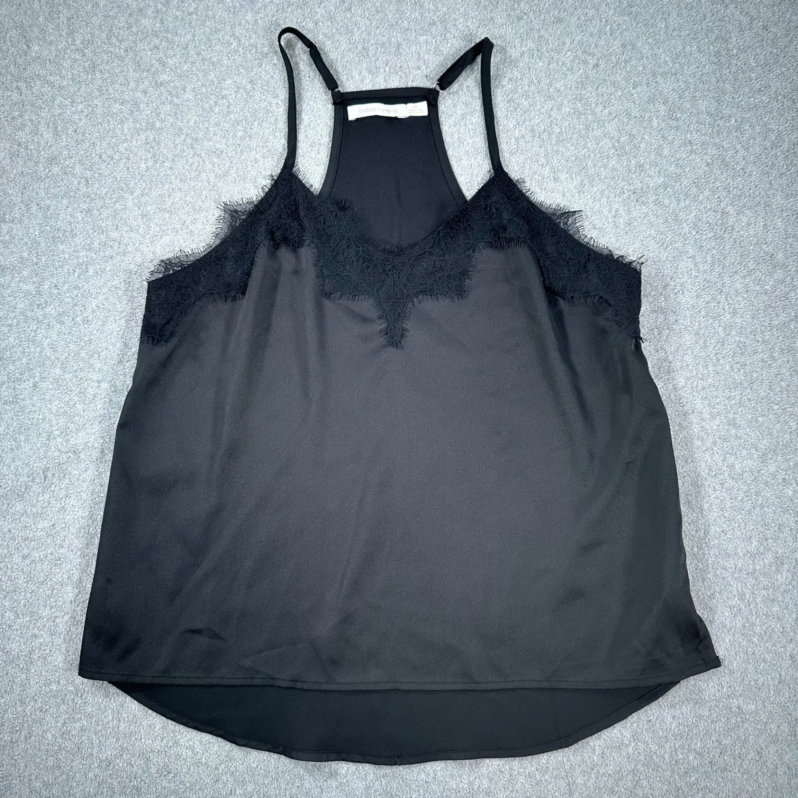 Bishop + Young Lace Trim Cami Top Women's Medium Black Racerback Adjustable - Image 1