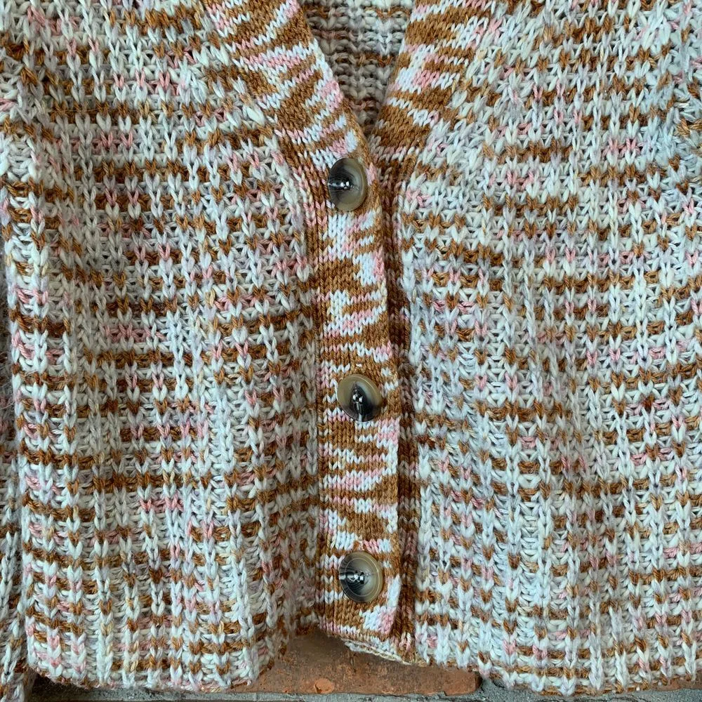 Blu Pepper Marled Knit Button Front Cardigan Sweater Cream Brown Pink Size Small - Image 4
