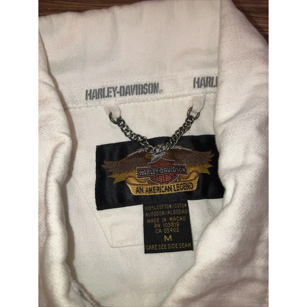 Harley Davidson Jacket Womens Medium White Denim‎ - Image 2