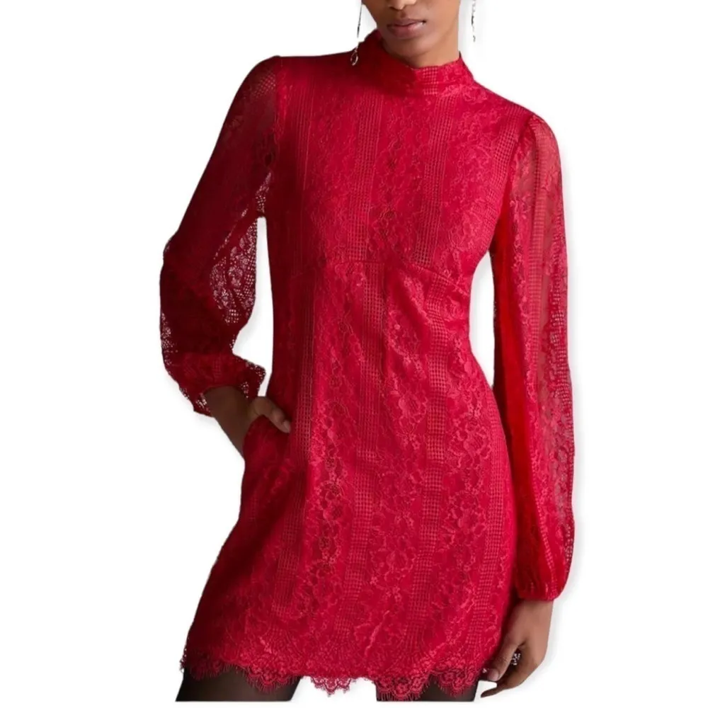 ANTHROPOLOGIE Maeve Open Back Lace Mini Dress Raspberry Size 12P NEW $190 - Image 3