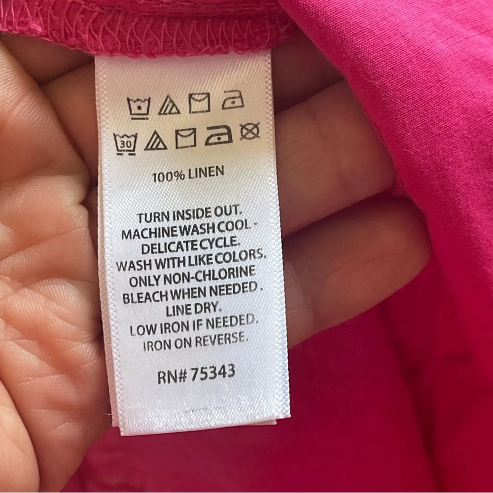 TAHARI 100% Linen pants Wide leg, high waisted, elastic waist Pink magenta Sz L - Image 13