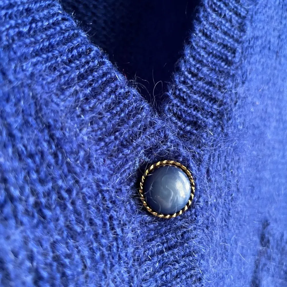 Vintage 80s Mohair Cardigan Blue Size M Slouchy Deep V Cottagecore Sweater Size M - Image 5