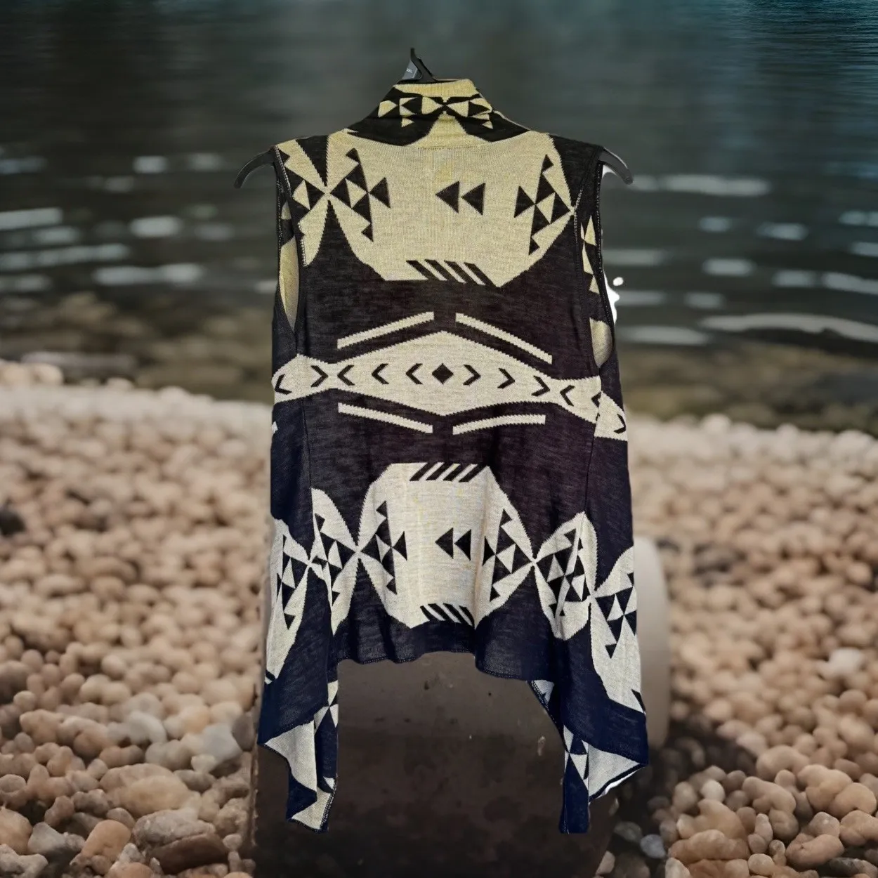 Say What Geometric Print Sleeveless‎ Open Front Cardigan Vest Women's Large - Image 6