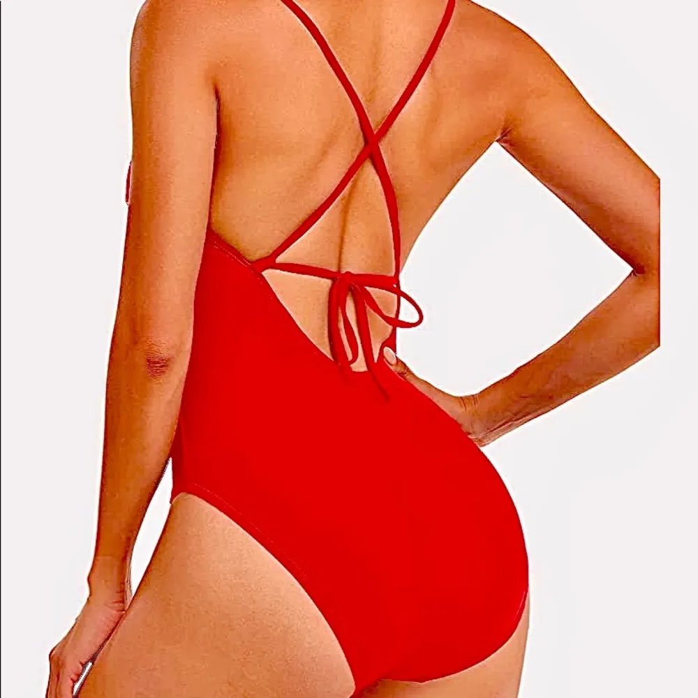 NWT Tempt Me One Piece Red Swimsuit / MEDIUM /Scoop Neck / Back Criss Cross tie. - Image 4