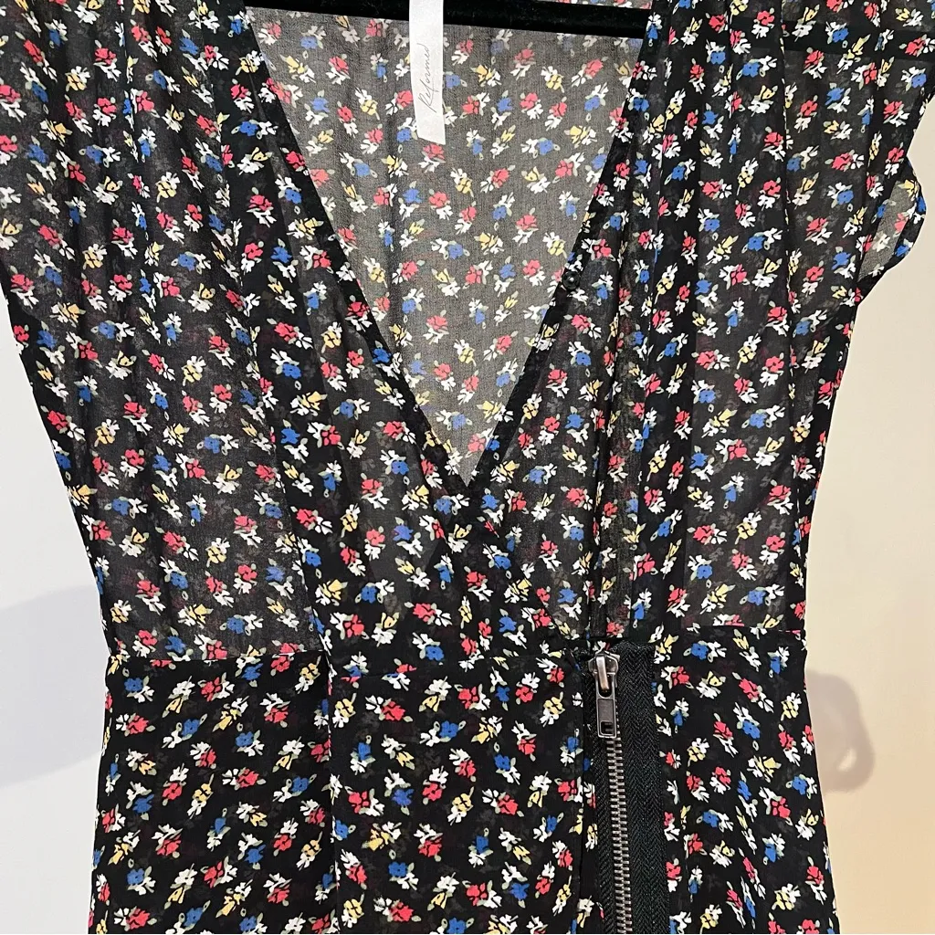 Reformed Floral Print Zip Dress Red Size XS - Image 4