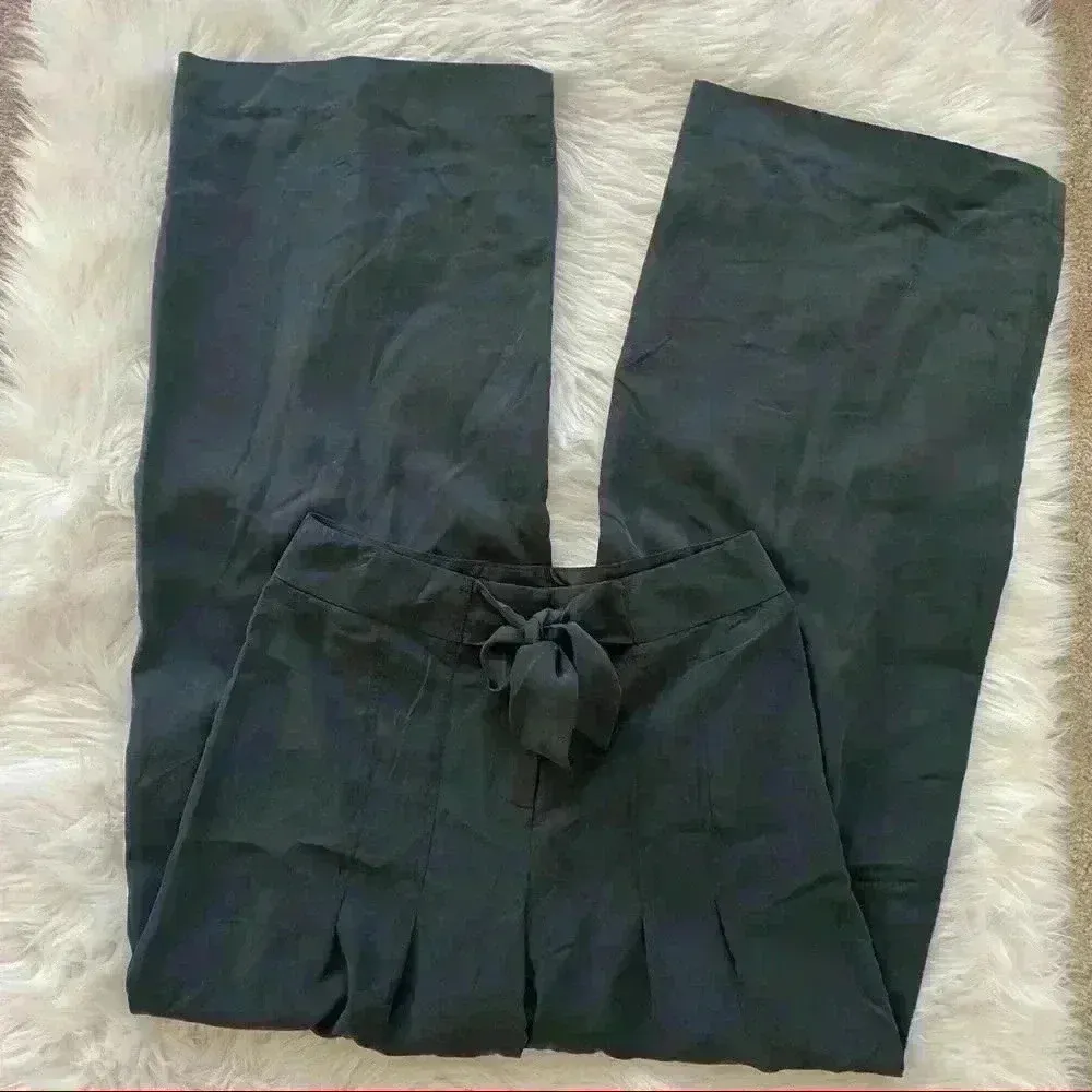 Tahari Black Modal Blend‎ Wide Leg Dress Pant with Waist Front Tie Sz 2 - Image 4