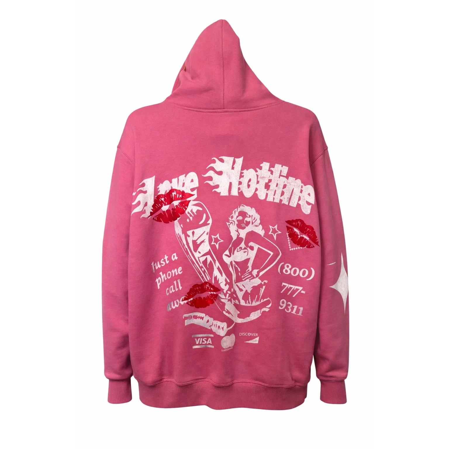 No Small Talk Pink Graphic Hoodie Love Hotline Lips Print Fits Medium - Image 2