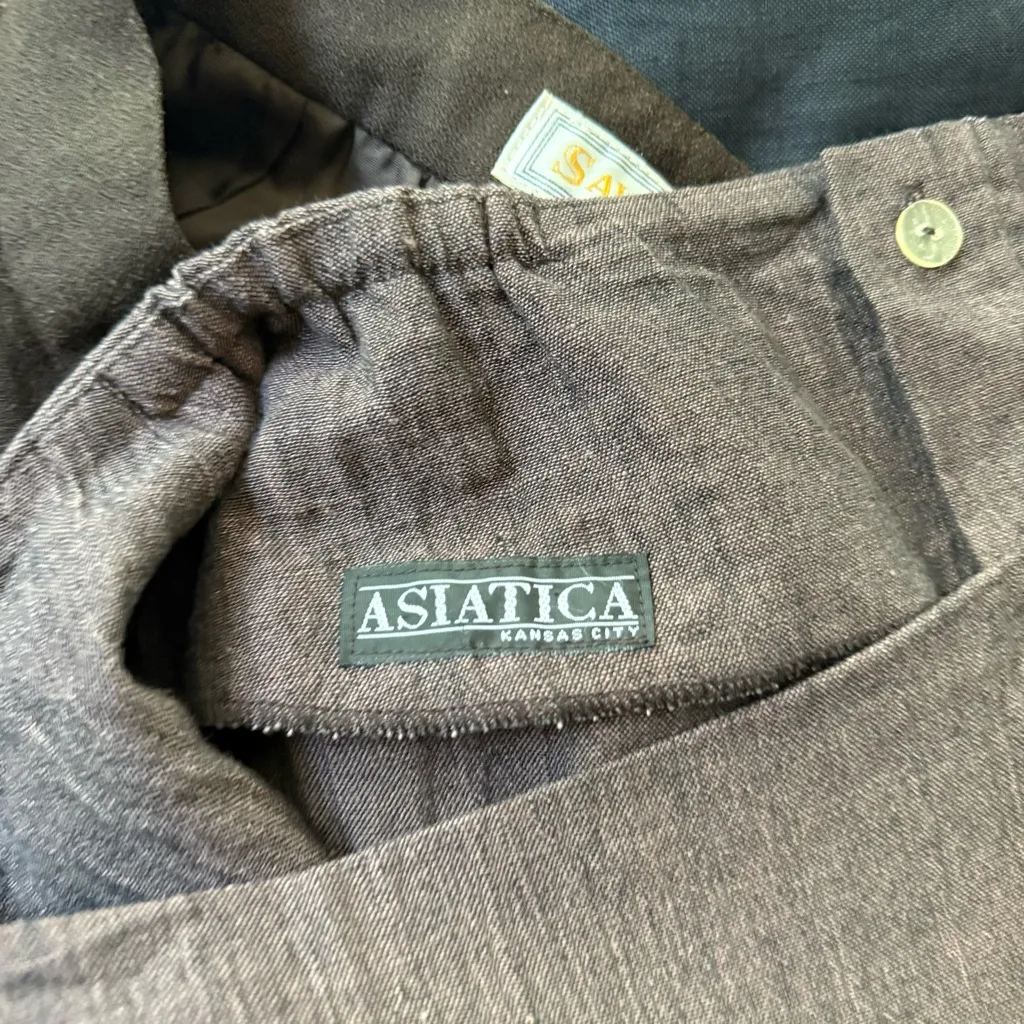 Asiatica Linen Japanese Textile Trousers Brown Size 12 - Image 6