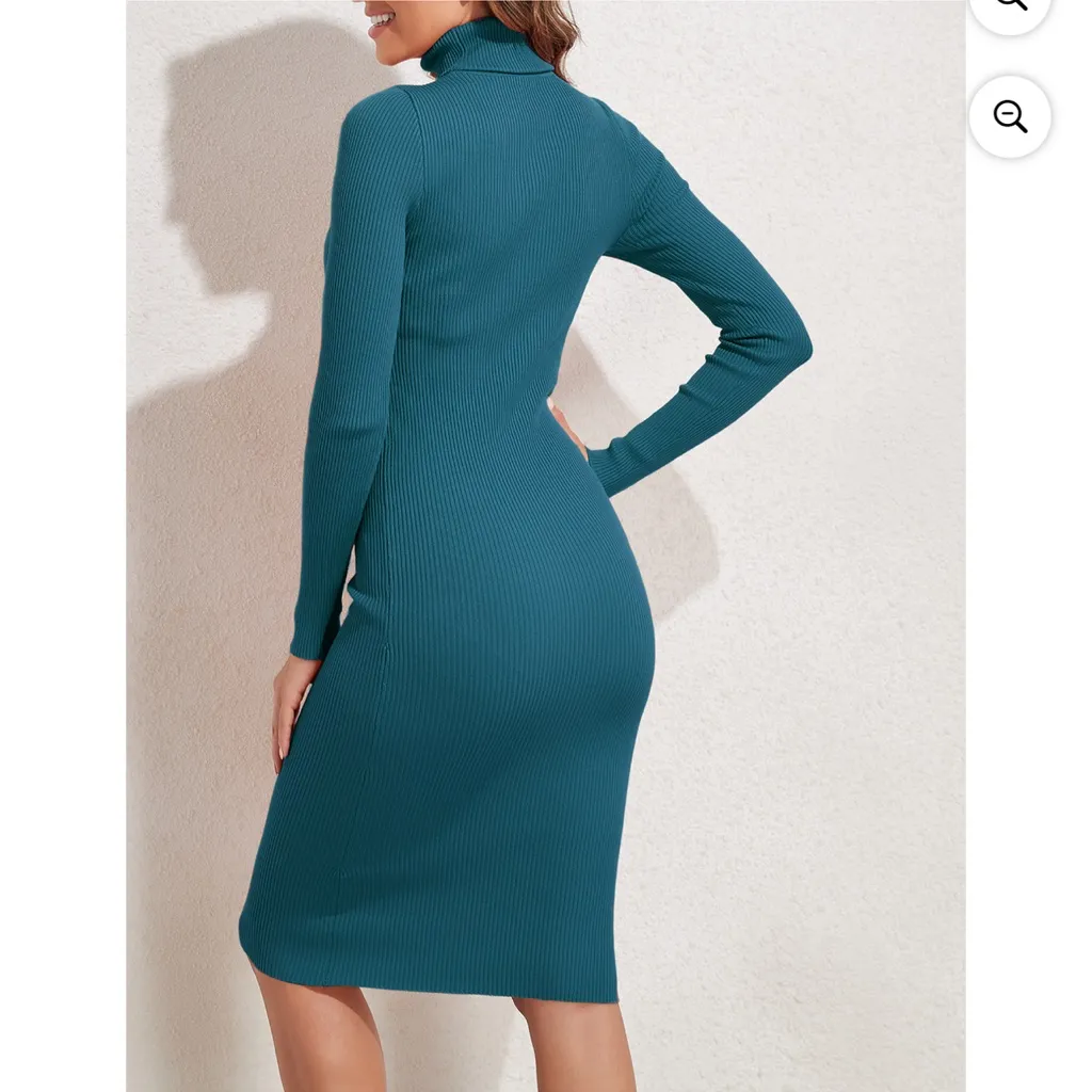 PrettyGuide Turtleneck Sweater Dress Long Sleeve Ribbed Knit Stretch Body - Image 10