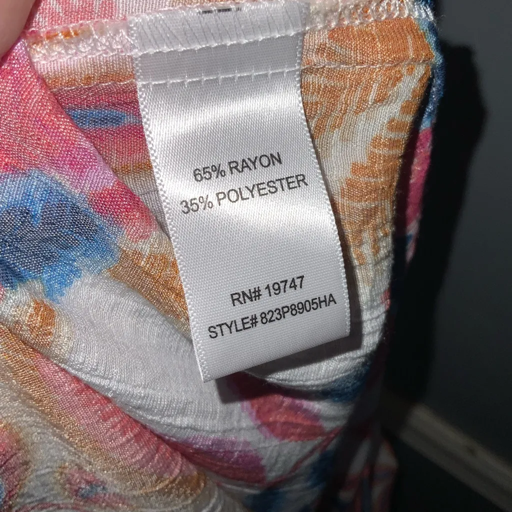 Counterparts Pink and Blue Floral Ruffle Short Sleeve Tie Front Blouse Large - Image 9