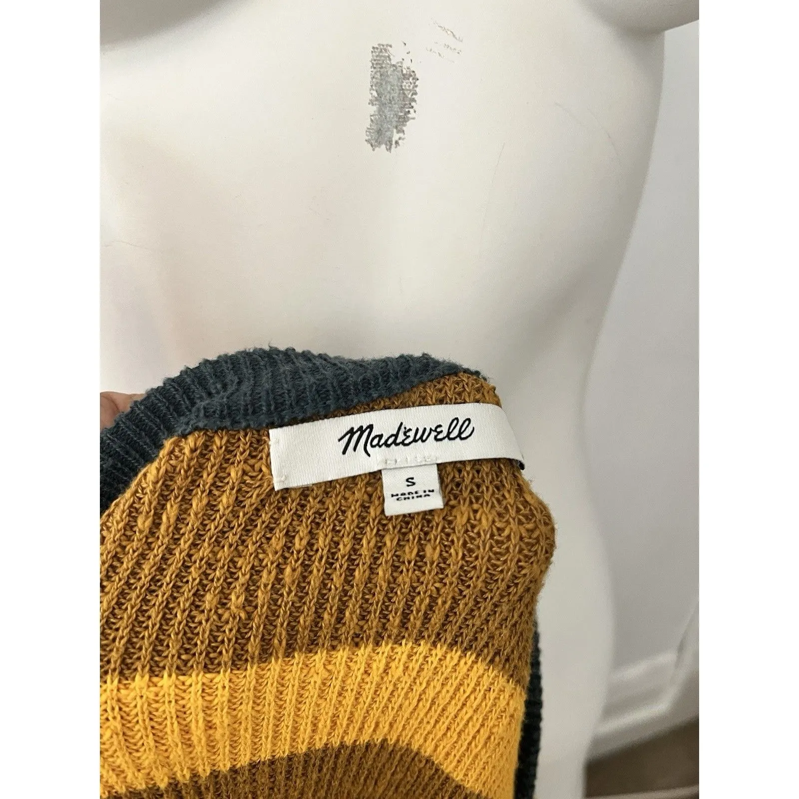 Madewell Drop-Shoulder Sweater Midi Dress Striped Knit Size Small Cotton Blend - Image 2