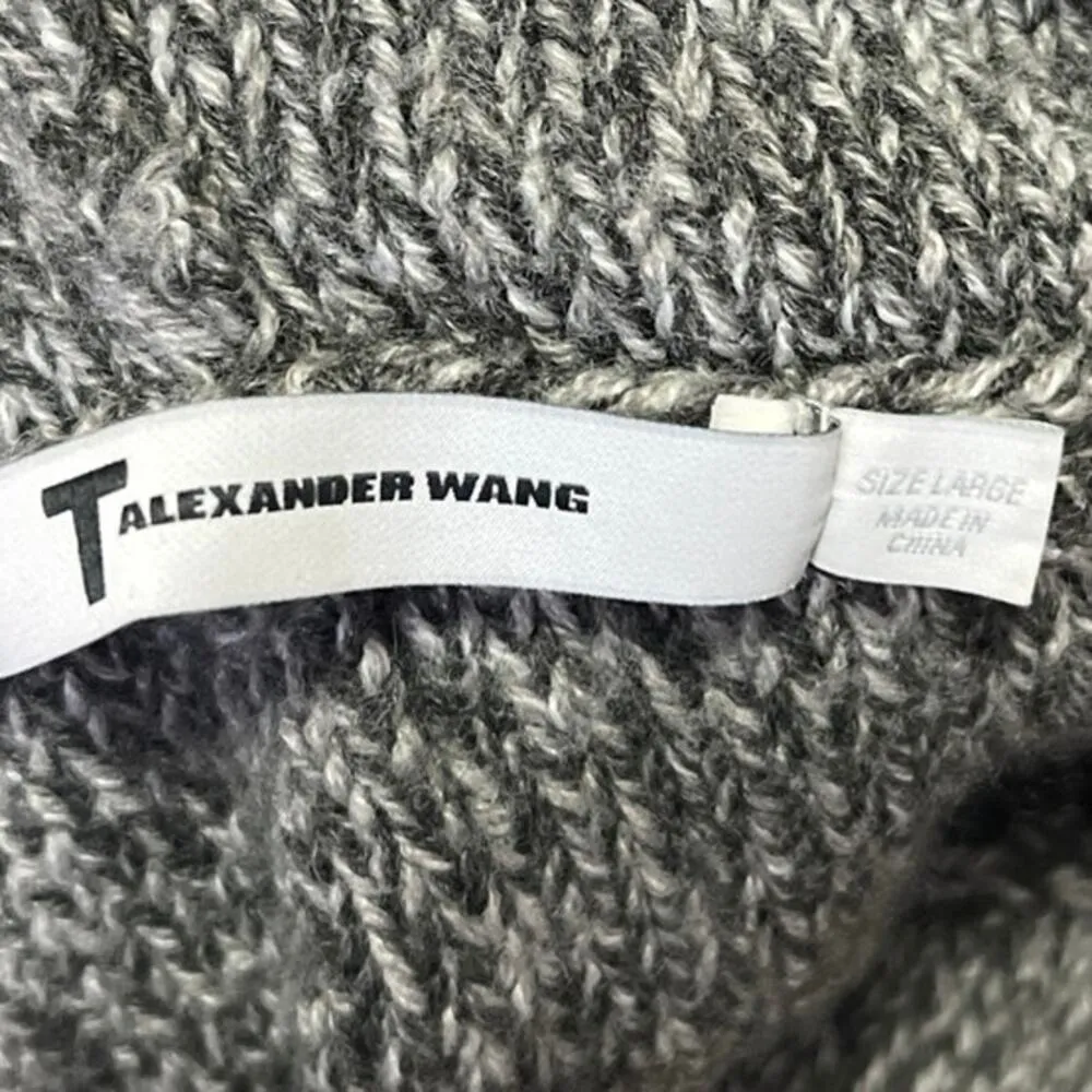 Alexander Wang Gray Wool Knitted Hoodie Hooded Oversized Pullover Sweater Top L - Image 7