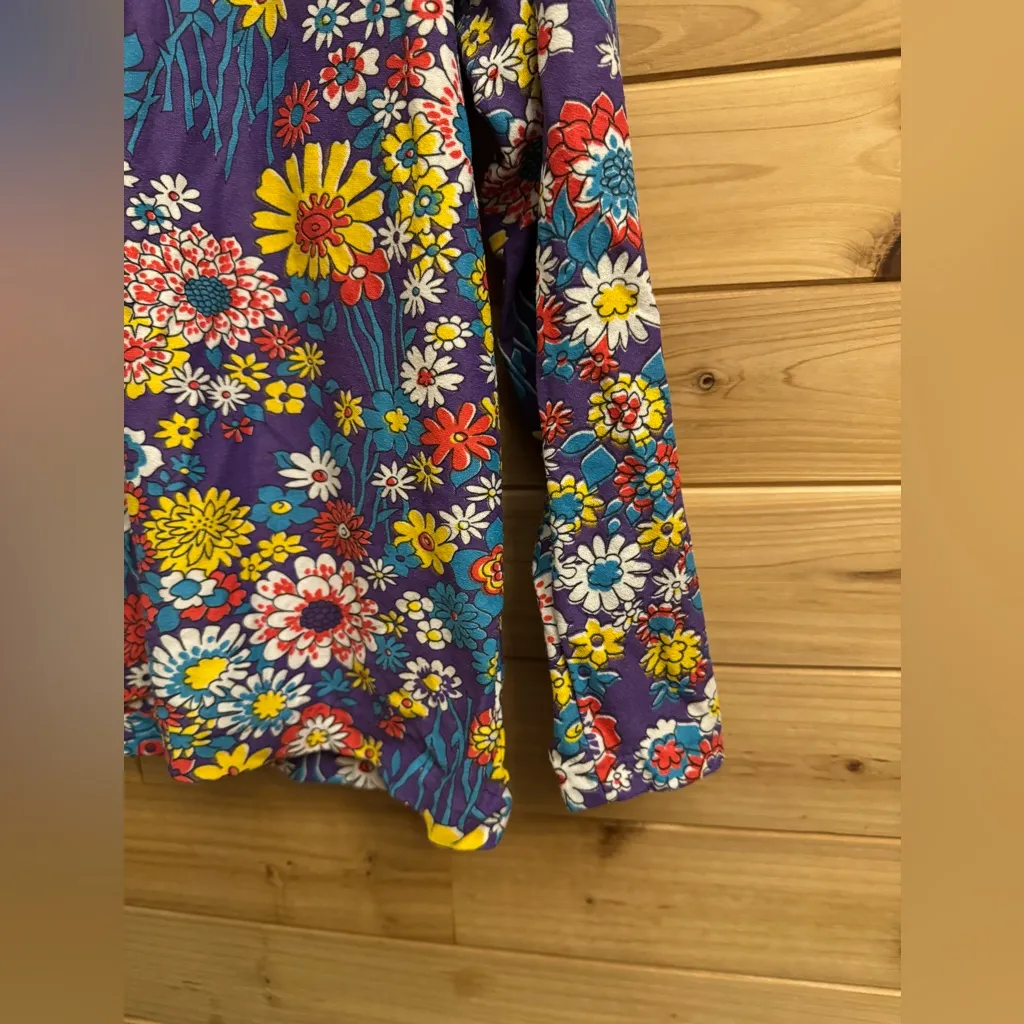 Vintage 70s Retro Floral Size Large Pullover Quarter Zip Deadstock Hippie Disco Purple - Image 10