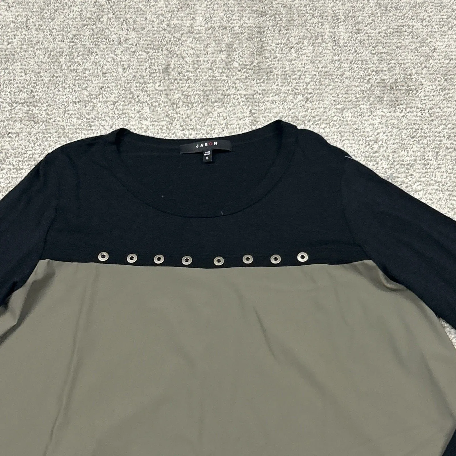 Jason Comfy USA Tunic Top Womens Small Stretch Green Black Lagenlook J104 USA - Image 2