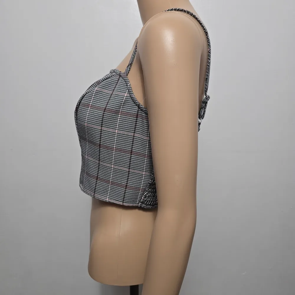 Gilded Intent Gray Plaid Crop Top Size Large - Image 3