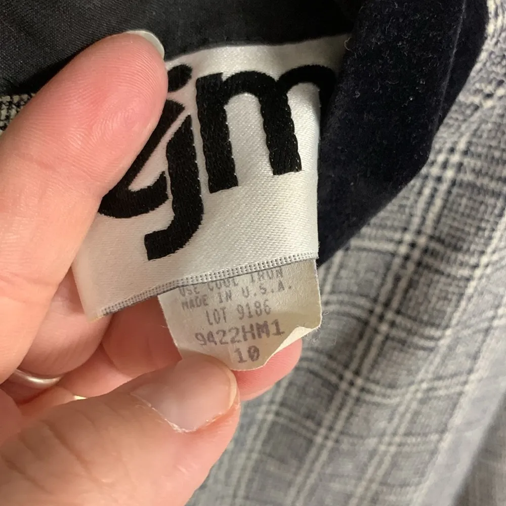 Vintage EJM Black & White Plaid Dress with Velvet Trim Size 10 - Image 3