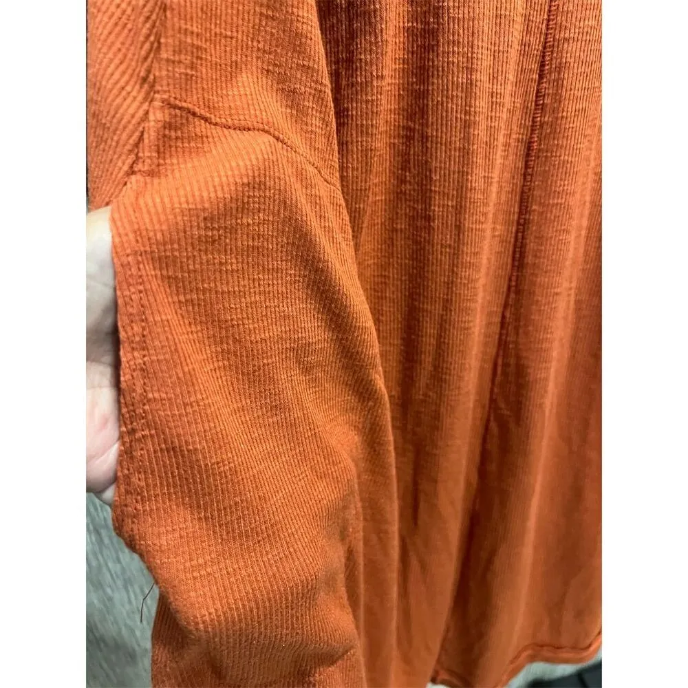 FB Free People Beach Orange V-Neck Sleeveless Ribbed Tank Dress Top Size L - Image 3