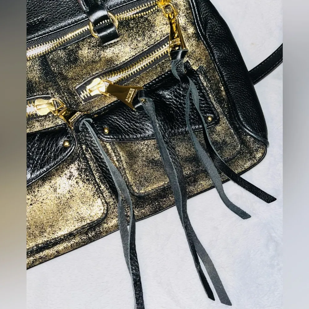 Aimee Kestenberg Leather Gold/Black Satchel Handbag - Image 14