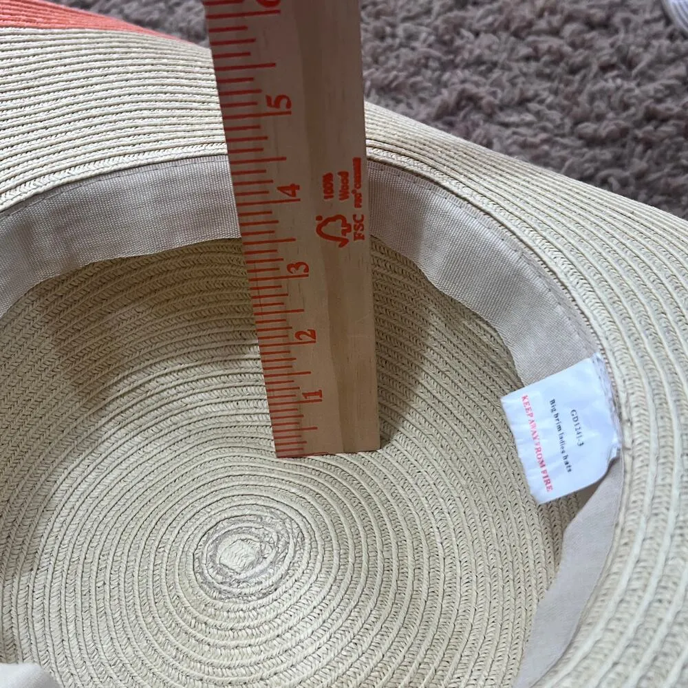 Women’s Wide Brim Sun Hat Tan Hat with Peach Rim - Image 4