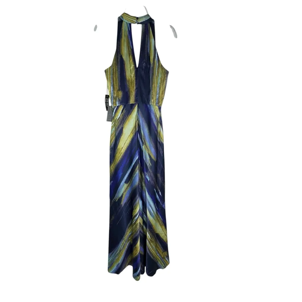 NWT Vince Camuto Abstract Print Knot Front Satin Halter Gown in Multi Size 8 - Image 6