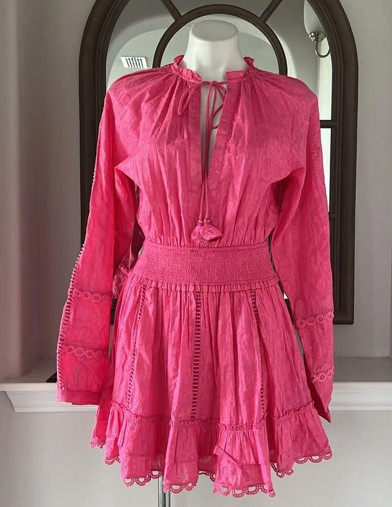 Hemant and Nandita Cotton Ruffled Eyelet Dress, Pink Size XS EXCELLENT! $458 - Image 2