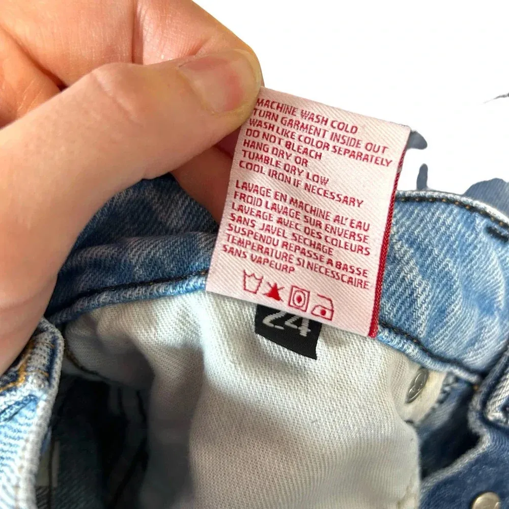 REVICE Two-Tone Yin Yang Distressed Denim High Rise Straight‎ Jeans Size 24 - Image 11