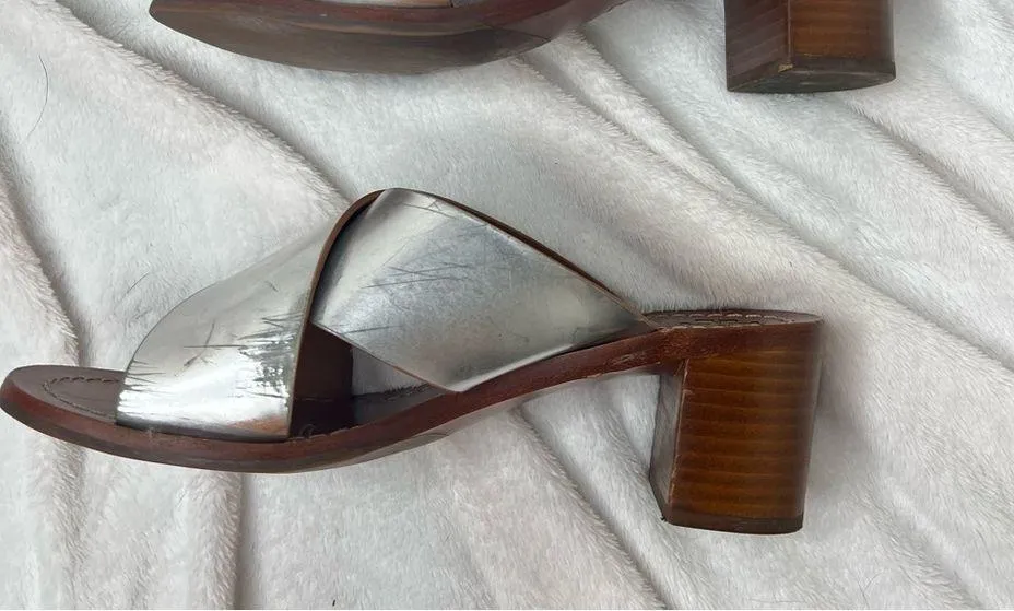 Tory Burch Montrose Criss Cross Metallic Heeled Sandals - Image 4