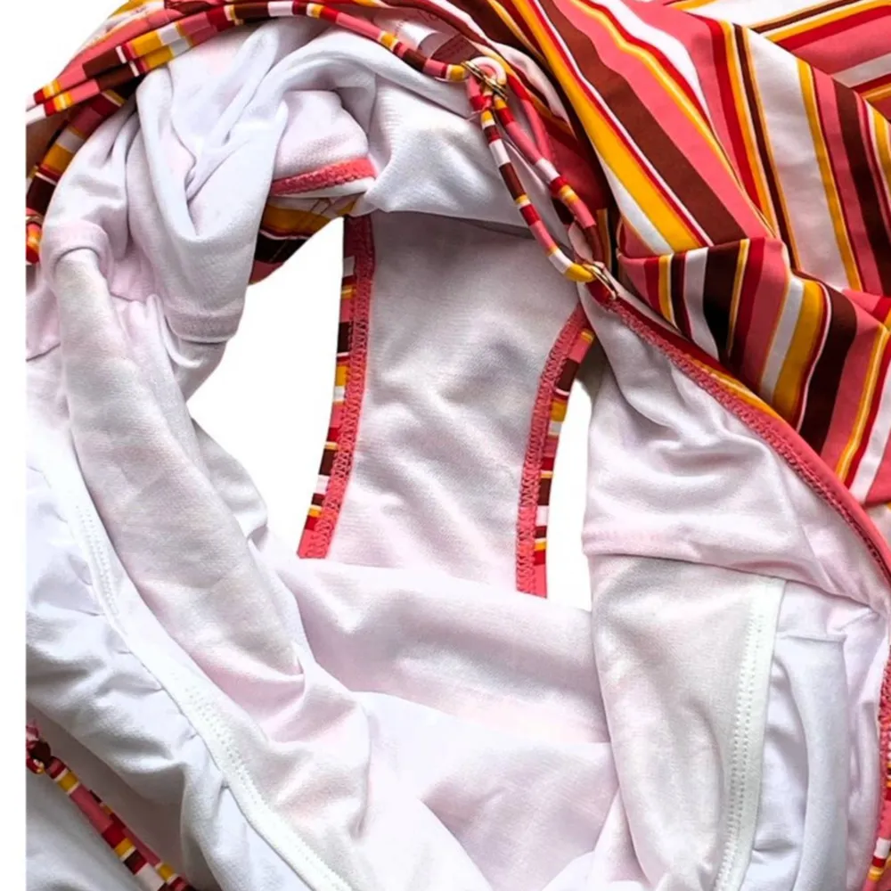 NWT ~ NOBO NO BOUNDARIES Coral Orange Striped Swimsuit ~ Women's Juniors 15 / 17 - Image 7