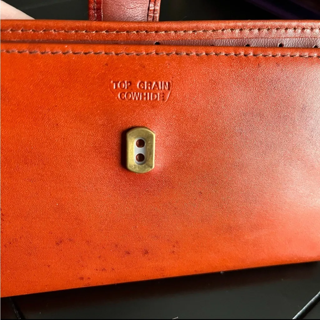Vintage Checkbook Wallet in Orange / Tan Leather - Image 6
