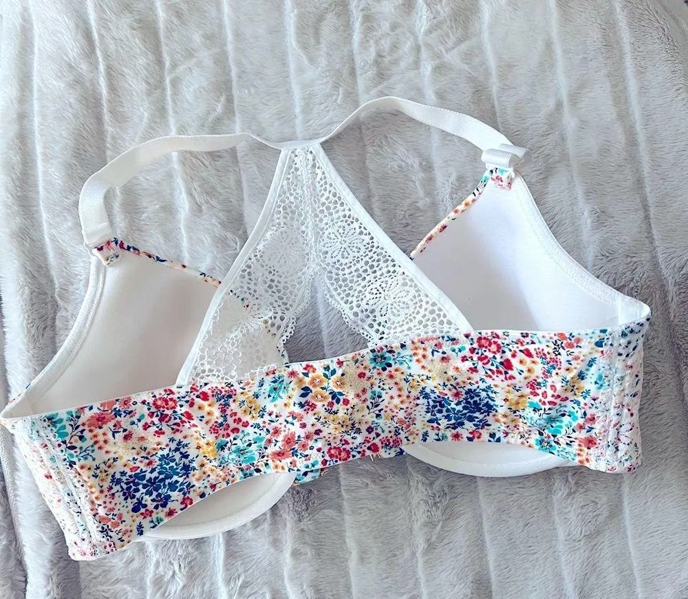 Cacique Floral Lace Racerback Push Up T-Shirt Bra, Size 40DD - Image 5
