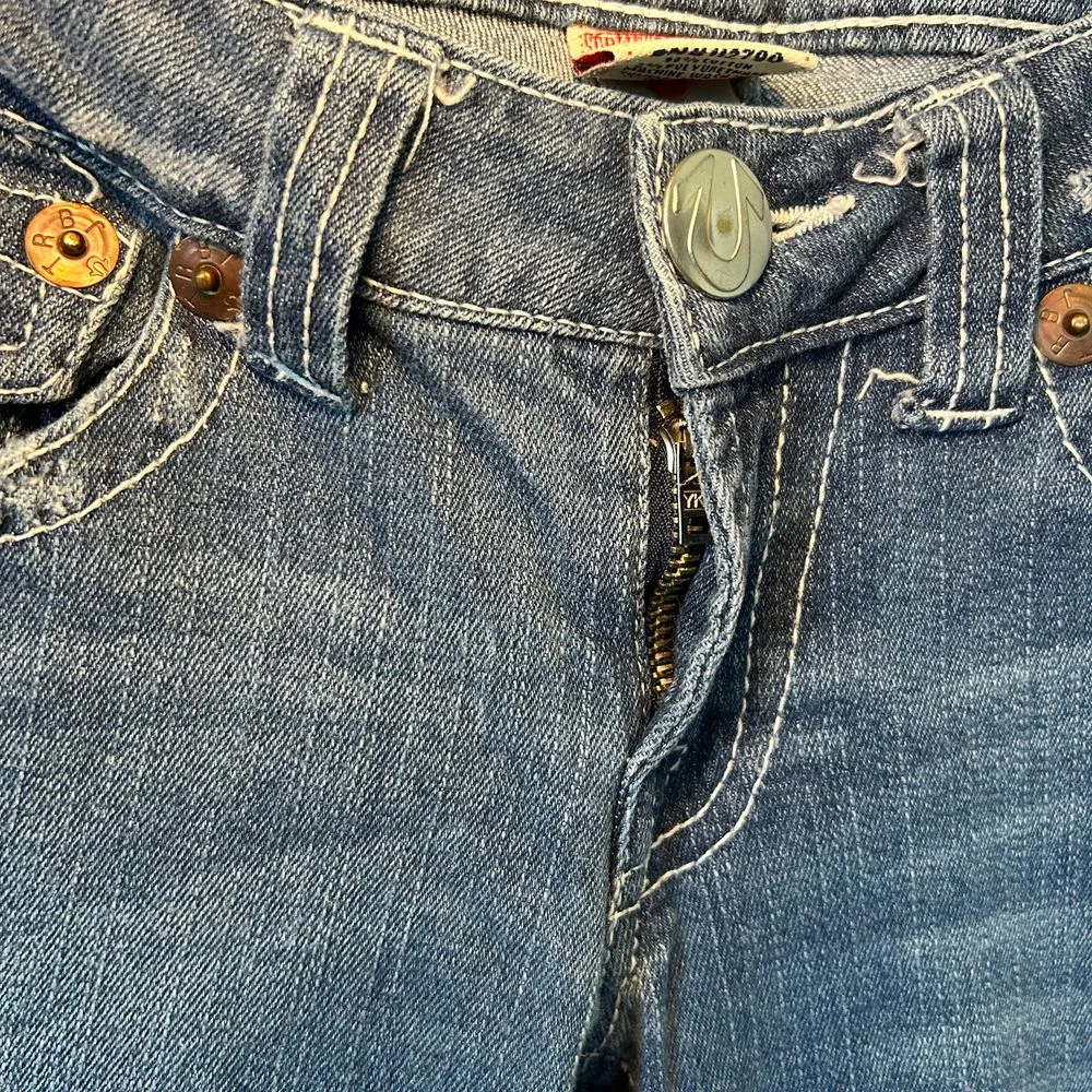 VTG True Religion Jeans Womens 26 White‎ Horseshoe Skinny Low Rise TRW612 - Image 3