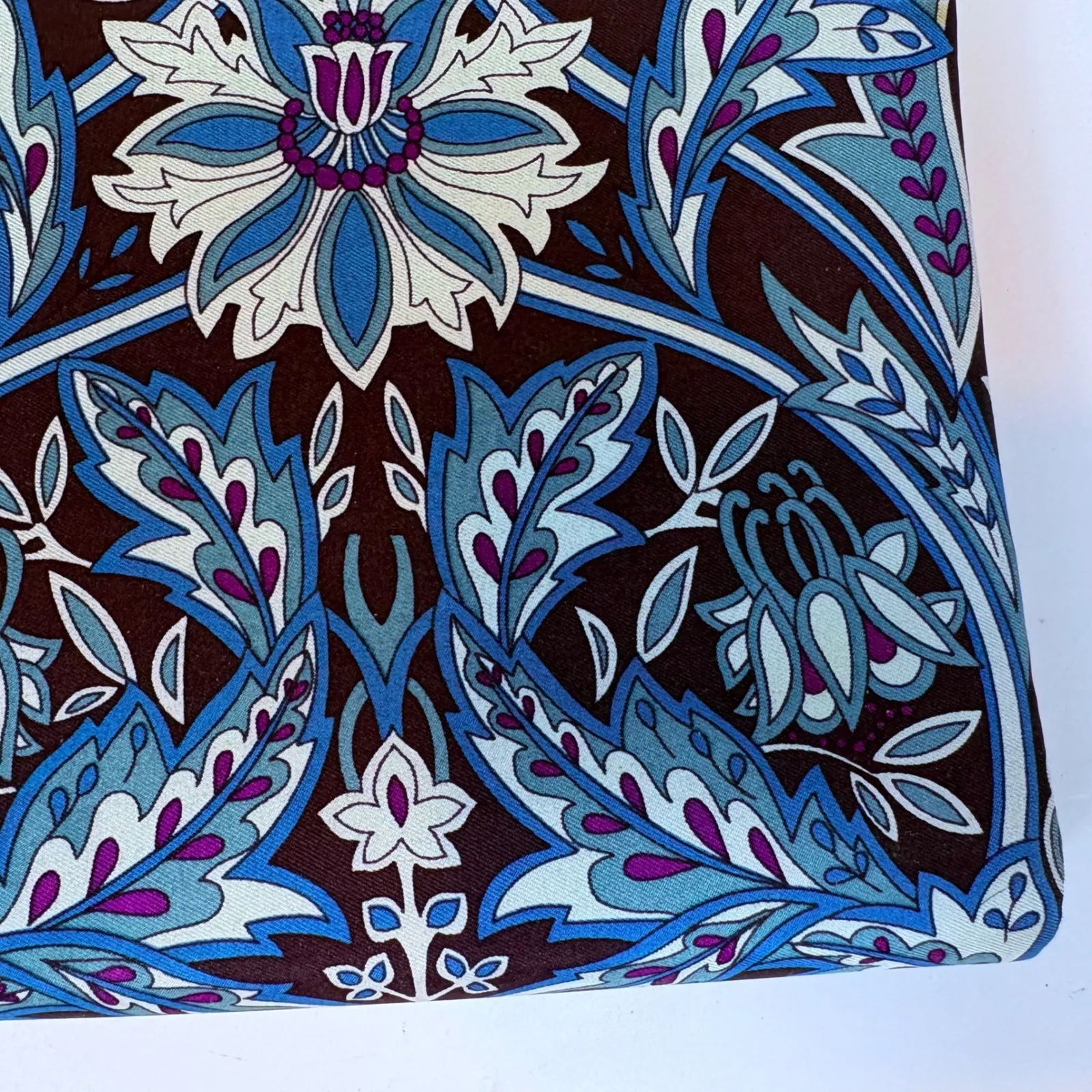 Y2K Vtg Banana Republic Floral Clutch Evening Bag Kiss Lock‎ Silk Brown Blue - Image 2