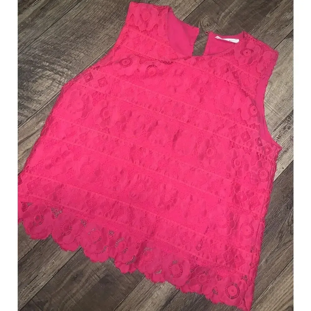 Anthropologie Sophie Rue Lace Hot Pink Blouse boho classic lace spring - Image 2