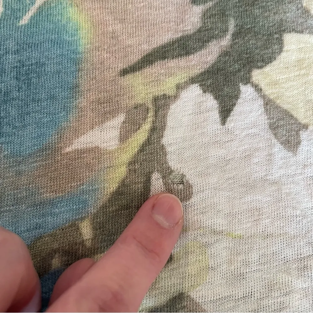 CHICO'S 2 Spring Paradise Linen Tee White Olive Green Floral 3/4 Sleeve Tunic L - Image 12