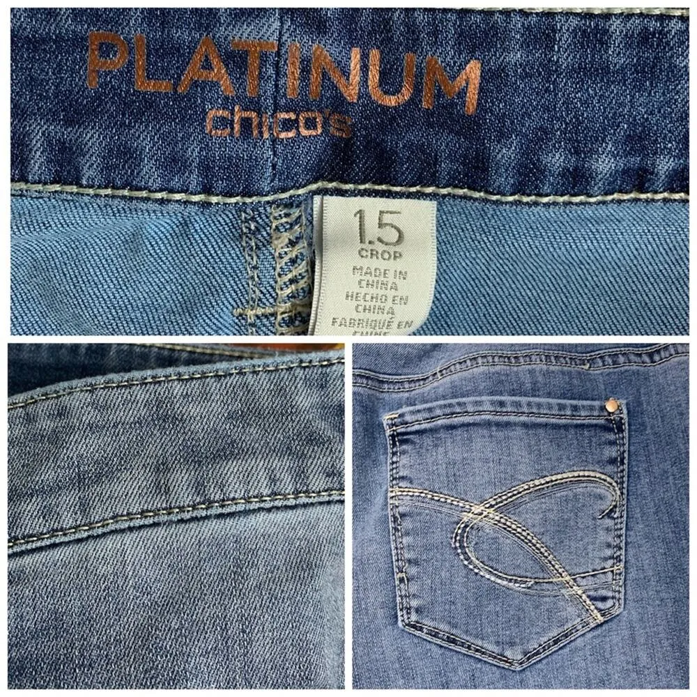 Chico’s Platinum Medium Blue Wash Crop Mid Rise Jeans Size 1.5, Women’s or 10 - Image 6