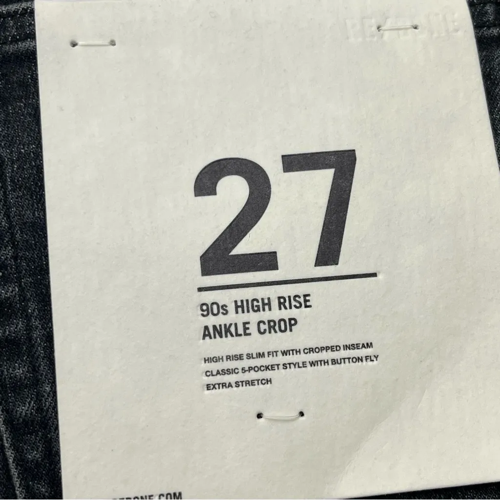 Re/Done 90s Ultra High‎ Rise Ankle Crop Denim Jean Size 27 Stoned Noir Black NEW - Image 4