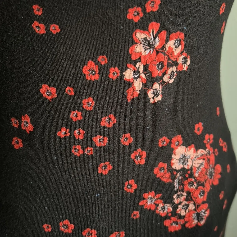 Floral Scoop Neck Drop Shoulder Bubble Sleeve Stretchy Shirt - Image 3