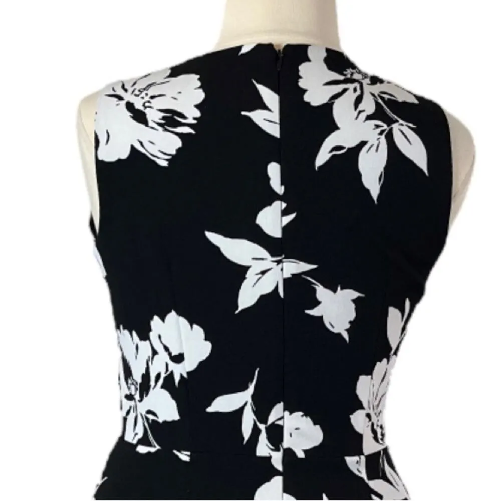 White House Black Market Sheath Dress Wrap Top V-neck Black Floral Women’s 14 - Image 10