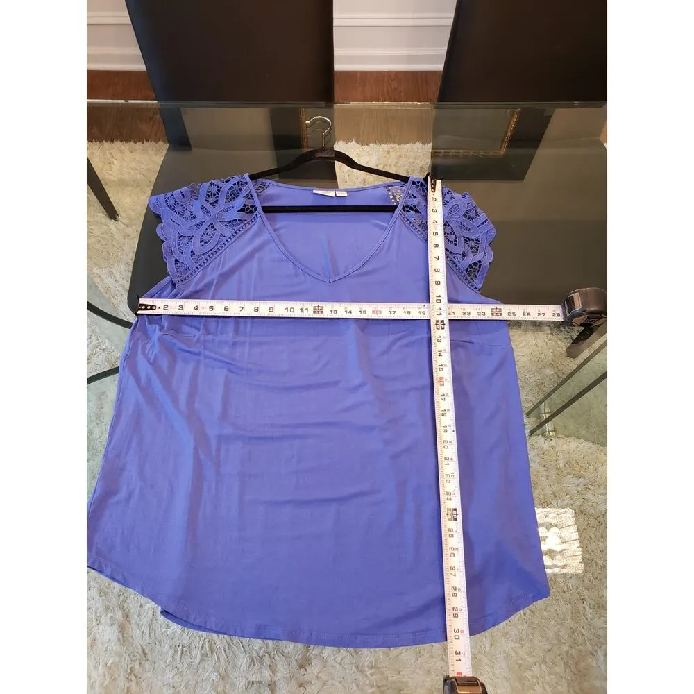 Avenue Top Blouse Women Size 22/24 Blue Solid Viscose Casual Short Sleeve V - Image 7